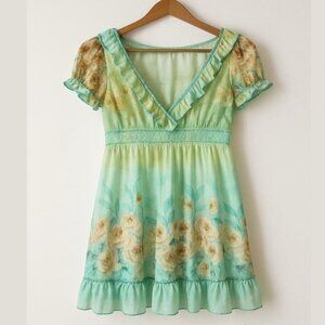 Vintage Annalise dress Mulberry silk ruffle detail bead puff sleeve fitted waist